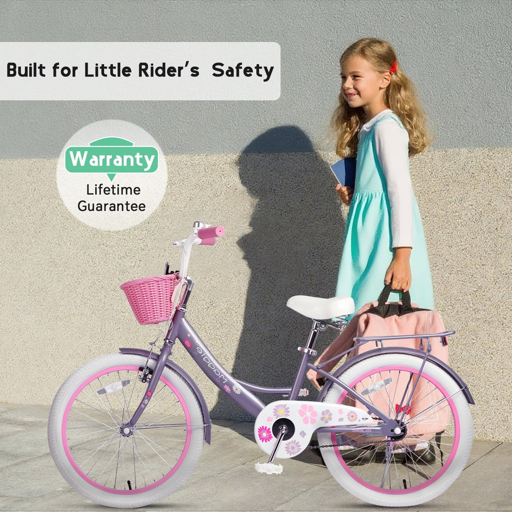 Glerc Maggie 14 inch Kids Girls Bike for Ages 3-5 Years Old Children, Princess Style Kids Bicycle with Doll-Seat & Basket & Training Wheels, Pink