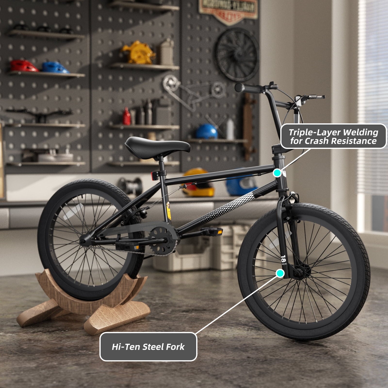 Korimefa Freestyle BMX Bikes, 18 inch Kids Bicycles for 7-12 Years Old Boys Child Tween Teen, with Aluminum Alloy U-Brake, Rear R-Brake, Hand Brake Levers & Front Rear Pedals, White