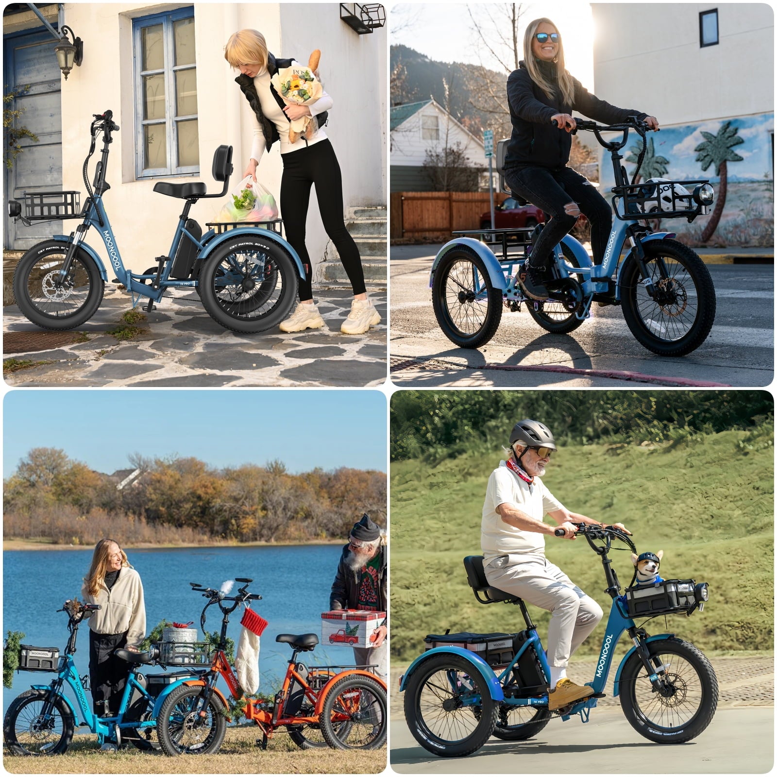 MOONCOOL TK Pro Foldable Electric Tricycle W/ Rearview mirror accessory Kit, 1500W Motor 48V 20Ah Battery, 20 Fat Tire Three Wheel 6-Speed Electric Mountain Bicycle for Adults