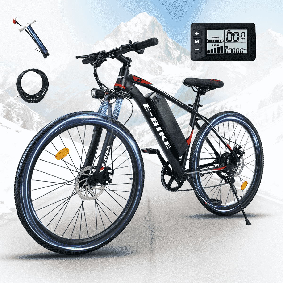 BroPath Electric Bike for Adults,26”Electric Mountain Bike,576WH Removable Battery& LCD Display, 25MPH,750W High Motor,Multi-Shock Absorption,7-Speed,Commuting E Bikes,UL2849