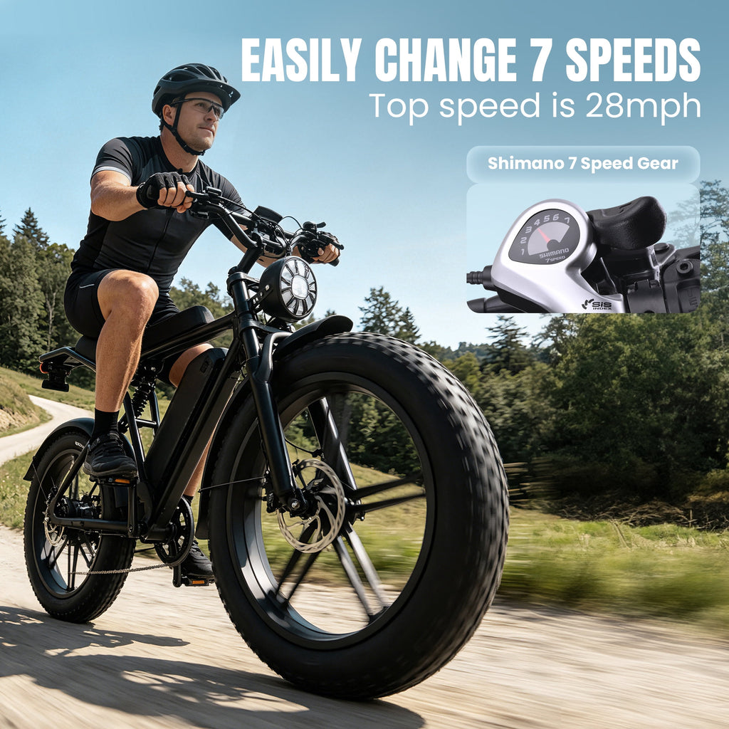Pescroa E-Bikes for Adults, 1500W Peak Motor Electric Bike for Adults, 20 Fat Tire Electric Bike with 70-100 Miles, 7-Speed Electric Mountain Bike
