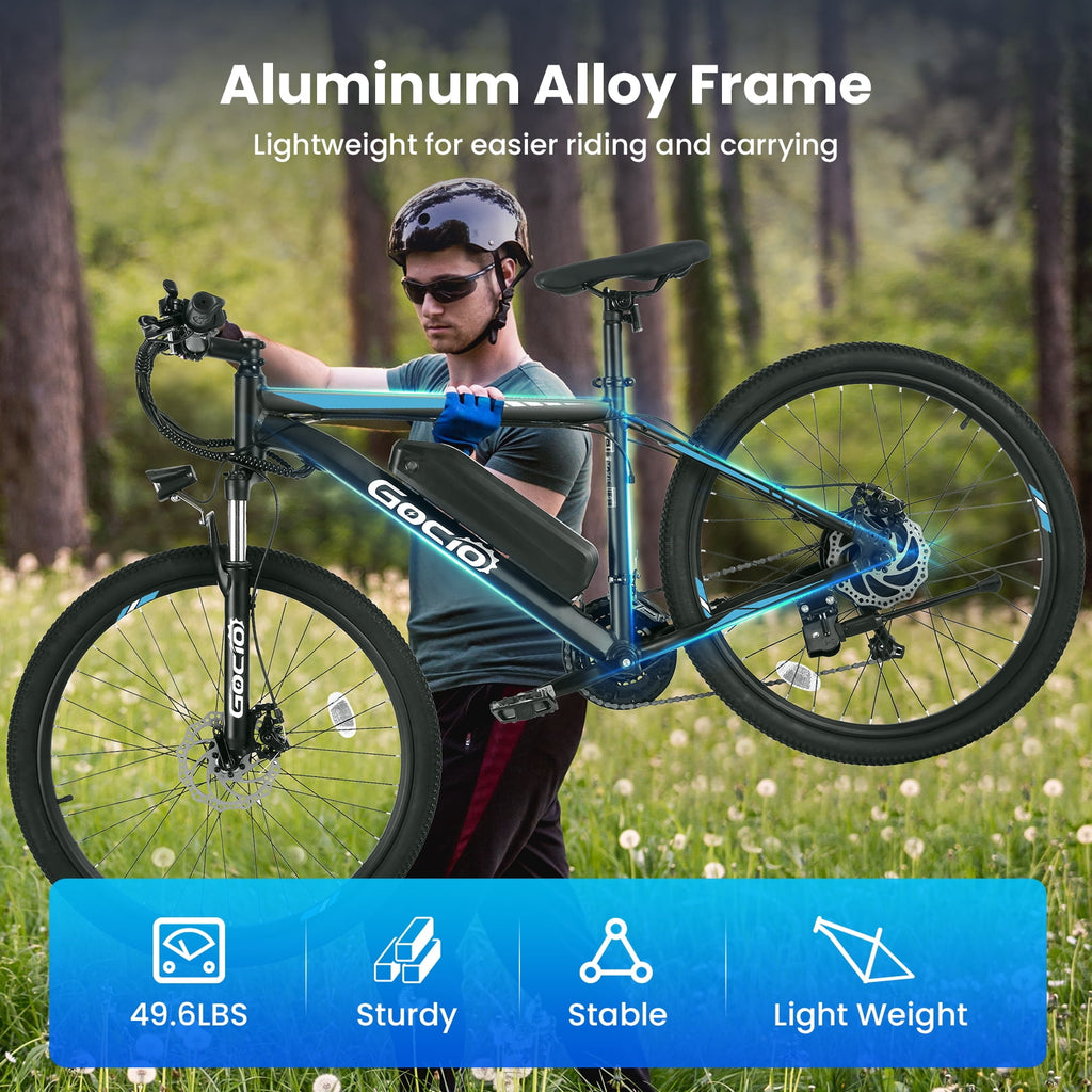 Gocio Electric Bike for Adults, 27.5 E-Mountain Bike, Lockable Suspension Fork, 750W Peak Power Motor, 48V/10.4AH, 19.8 MPH, 21 Speed, UL 2849