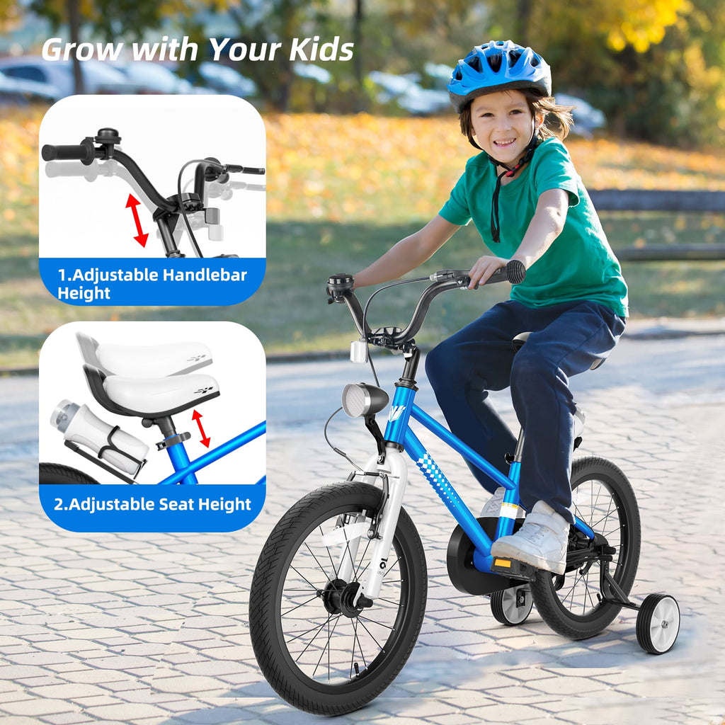 GLAF 12 14 16 Inch Boys Bike with Training Wheels & Water Bottle Holder, for Kids Ages 2-7 Years, Durable Construction, Green