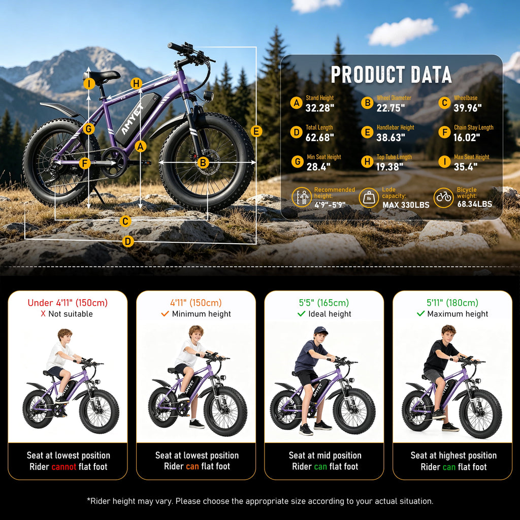 AMYET 1000W Electric Bike, 20 Fat Tire Ebike 28MPH 48V 15Ah E-Mountain Bicycles UL2849 Black