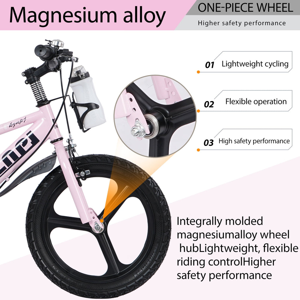 Holaki 18 inch Kids Bike with Training Wheels & Handbrake for Boys & Girls Ages 5-9, High Carbon Steel Frame Adjustable Seat Kids Bicycle with Kettle Stand & Night Glow for Birthday Gift, Purple