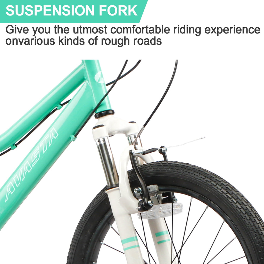 AVASTA 20'' Big Kids Mountain Bike for Age 6 7 8 9 10 11 12 Years Old Boys Girls Teen with Suspension Fork Front & Rear Dual Hand Brakes 6 Speeds Drivetrain, Green
