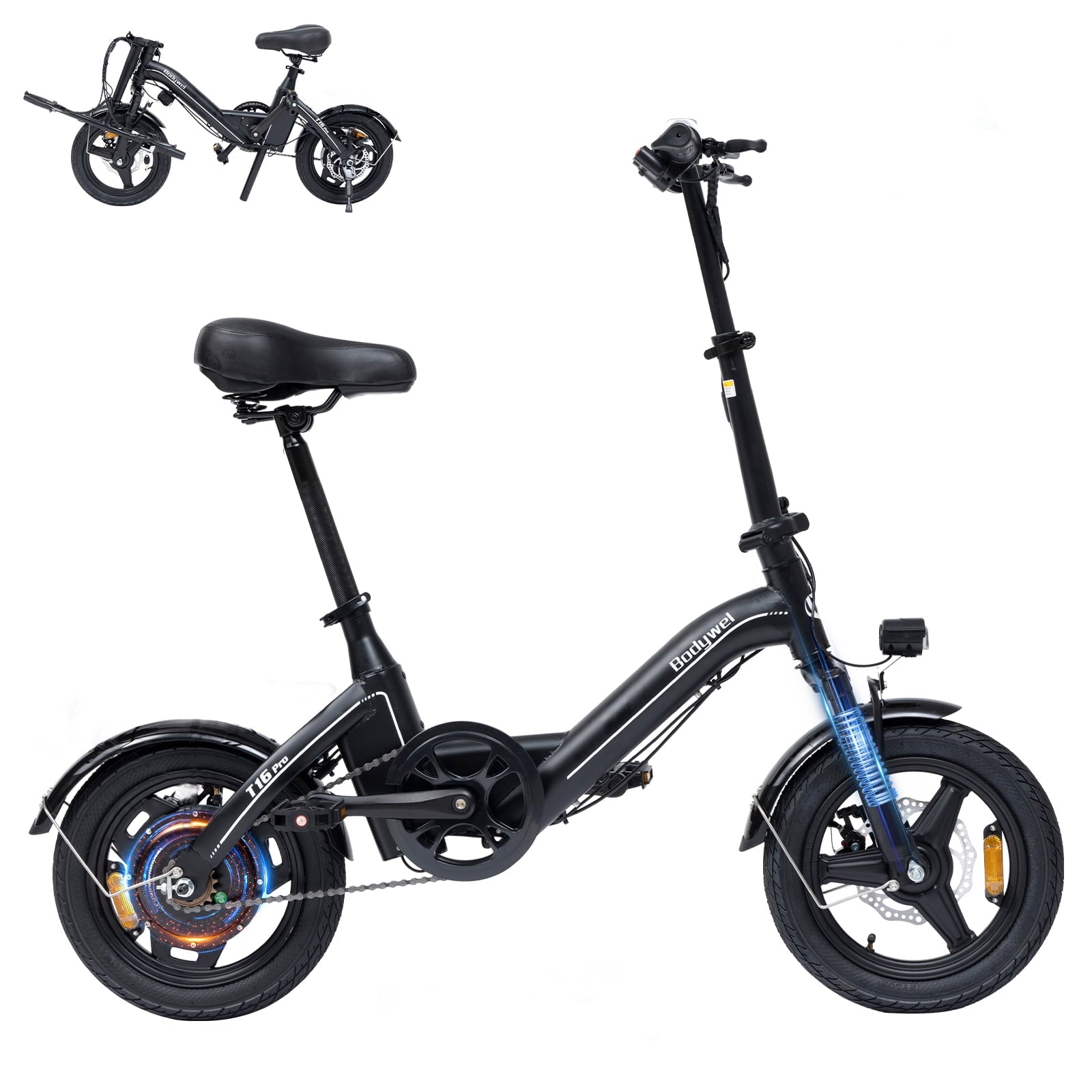 Bodywel Foldable Electric Bike for Adults and Teens, 14 Electric Bicycle with Peak 500W Motor, 36V 10Ah Battery, Commuting Mini Ebike, E Bike, UL2849