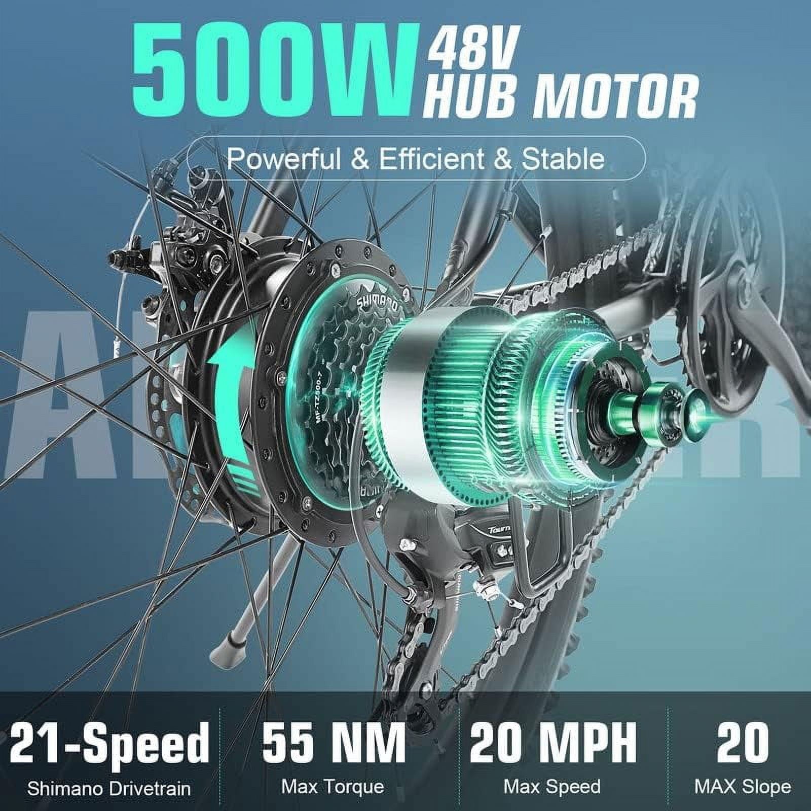 ANCHEER Gladiator 500W 26 Electric Bike for Adults, Electric Mountain Bike with 2.1 Inch eMTB Tire, 48V 10.4Ah Battery, 3H Fast Charge, Shimano 21 Speed, Adults Electric Bicycle UL2849