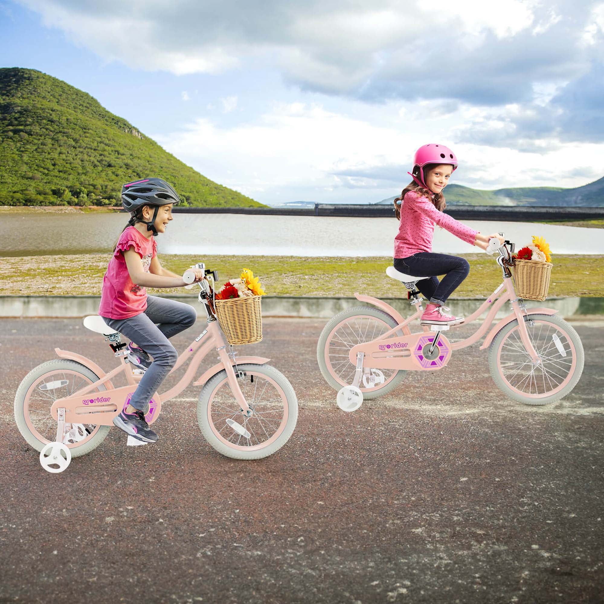 Costway 16 Kid’s Bike with Training Wheels Adjustable Handlebar Seat Handbrake Pink