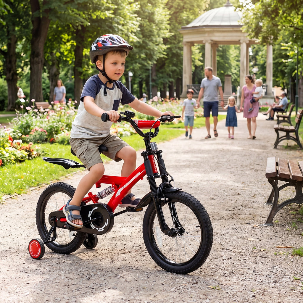 Fenbeli 18 Inch Kids Bike with Training Wheels for Girls Boys Ages 6-9, Red