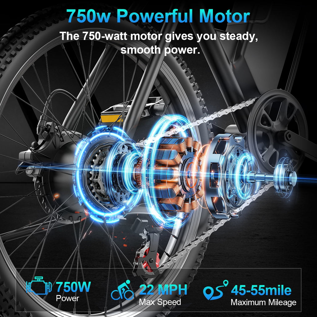 F26-1500W Off-Road Electric Bike, 26 Tire 55 Miles Electric Bike ,48V 10.5 Internal Battery, Top Speed 30MPH, Professional 7 Speed ，Adult electric bicycle，UL2849