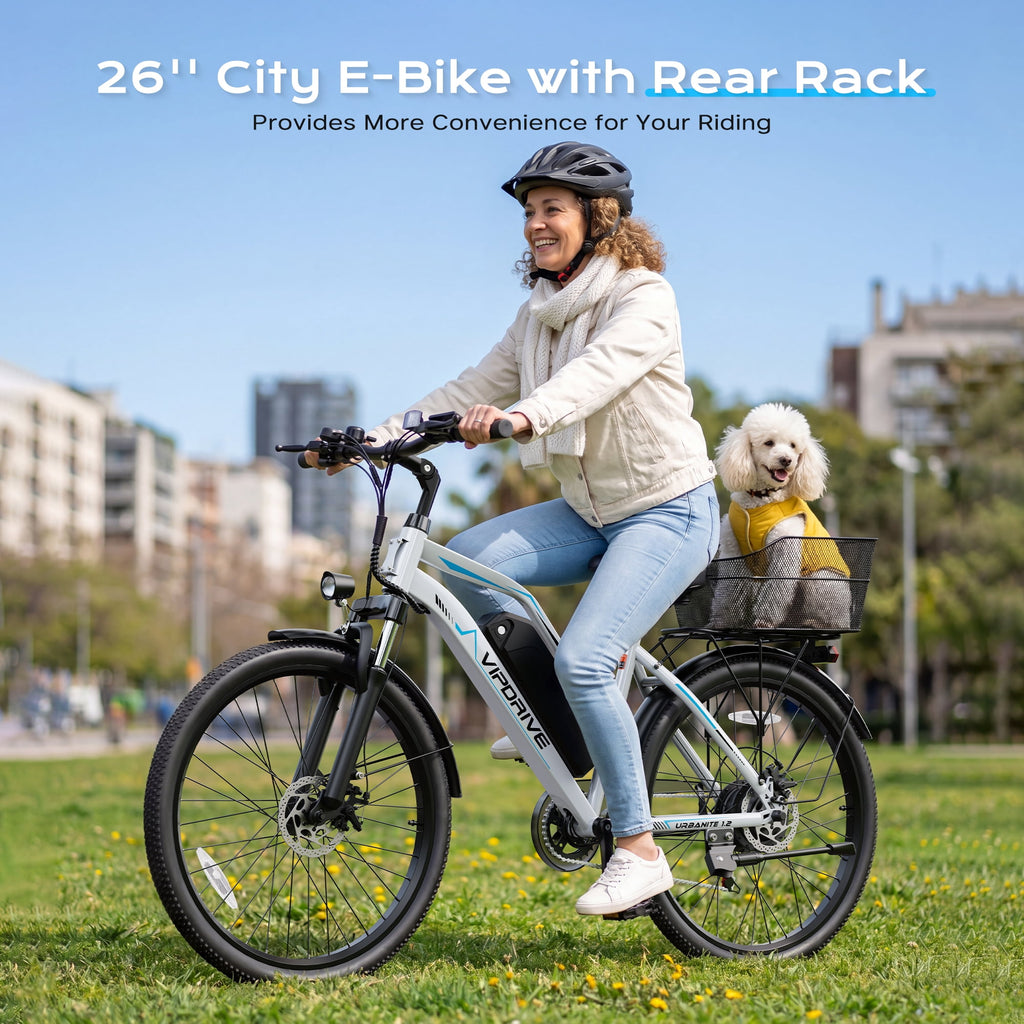 VIPDRIVE 26 Electric Bicycle for Adults & Women, Peak 750W Motor E-Bikes, 48V 7.8Ah Battery, 7-Speed, City Cruiser E-Bike, LCD Display, 50 Mi Range（UL2849）