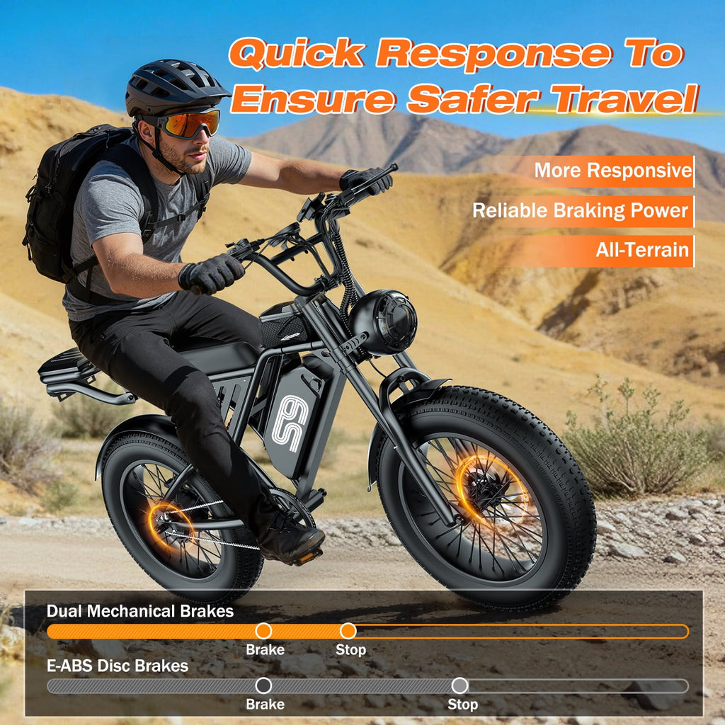 2200W Peak Electric Bike, 48V 20Ah &25MPH & 65Miles Range, 20''x4'' Fat Tire Mountain Ebike, Removable Battery, Rear Rack, Adult Electric Bicycle, UL2849