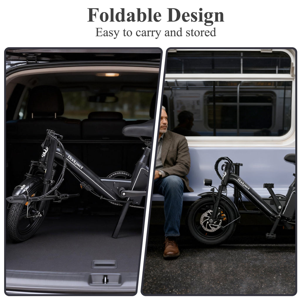 Bodywel Foldable Electric Bike for Adults and Teens, 14 Electric Bicycle with Peak 500W Motor, 36V 10Ah Battery, Commuting Mini Ebike, E Bike, UL2849