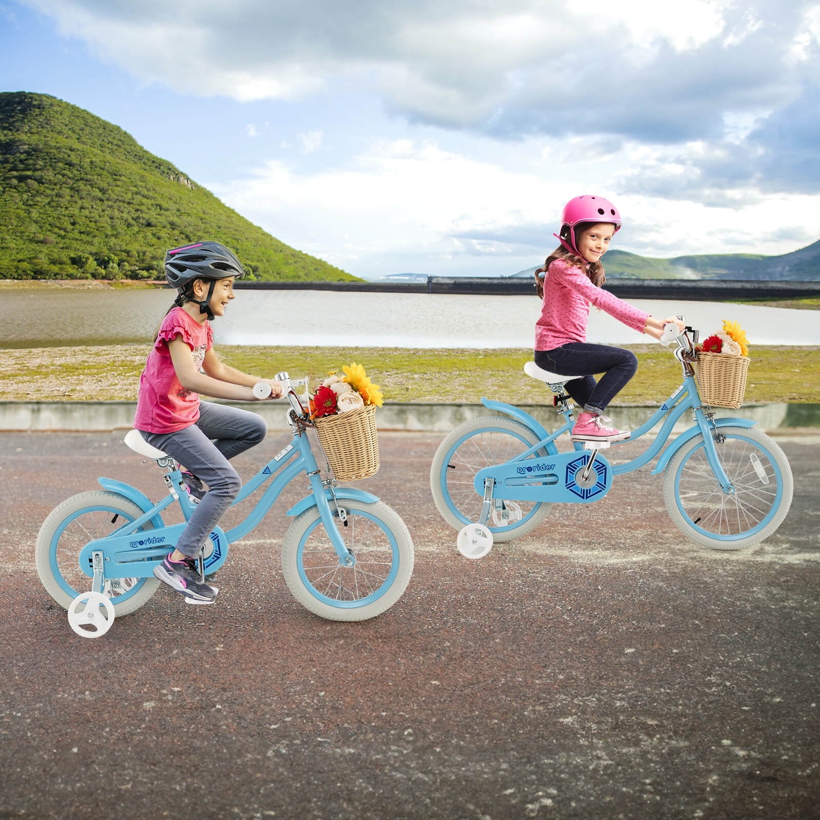 Costway 16 Kid’s Bike with Training Wheels Adjustable Handlebar Seat Handbrake Pink