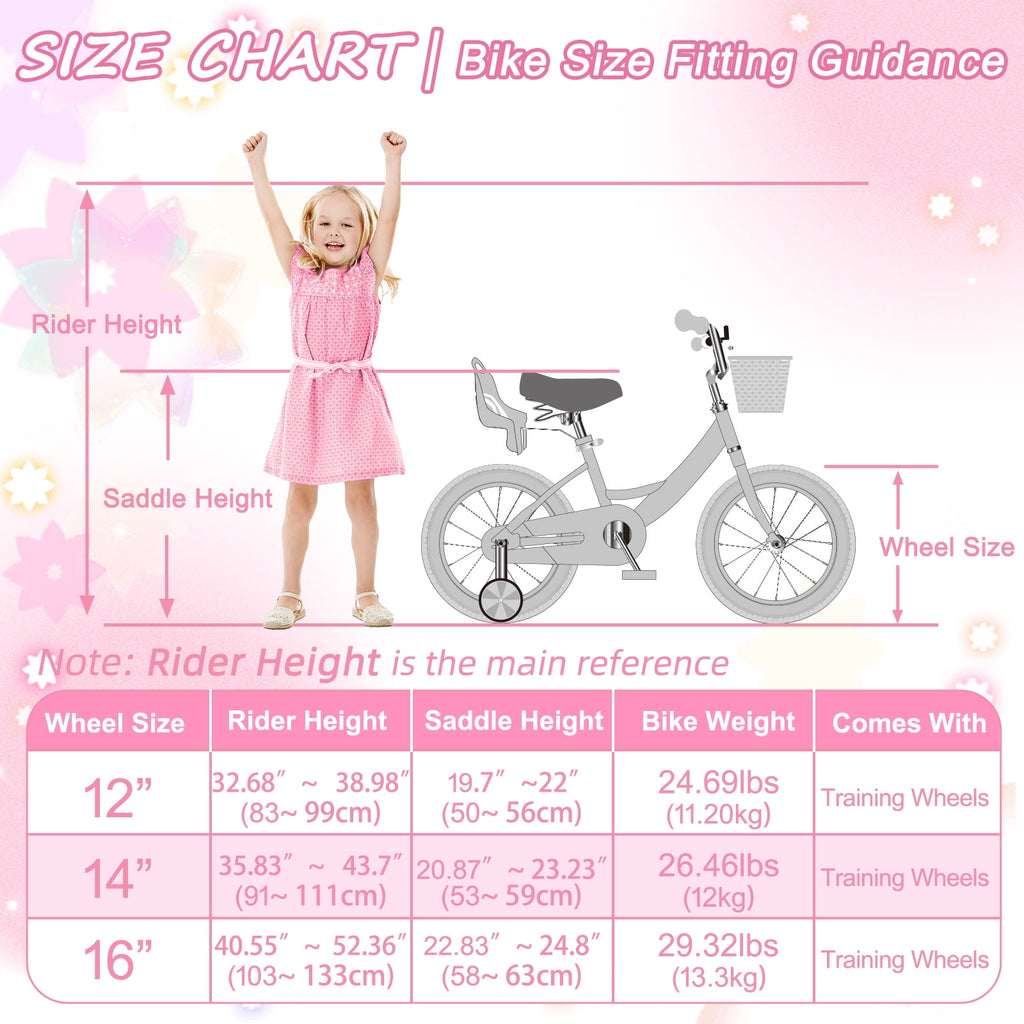 XJD 12 inch Kids Girls Bike for Ages 2-4 Years Child With Training Wheel 12 Children Bicycle With Handbrake Basket Toddler Cycle Bikes Pink