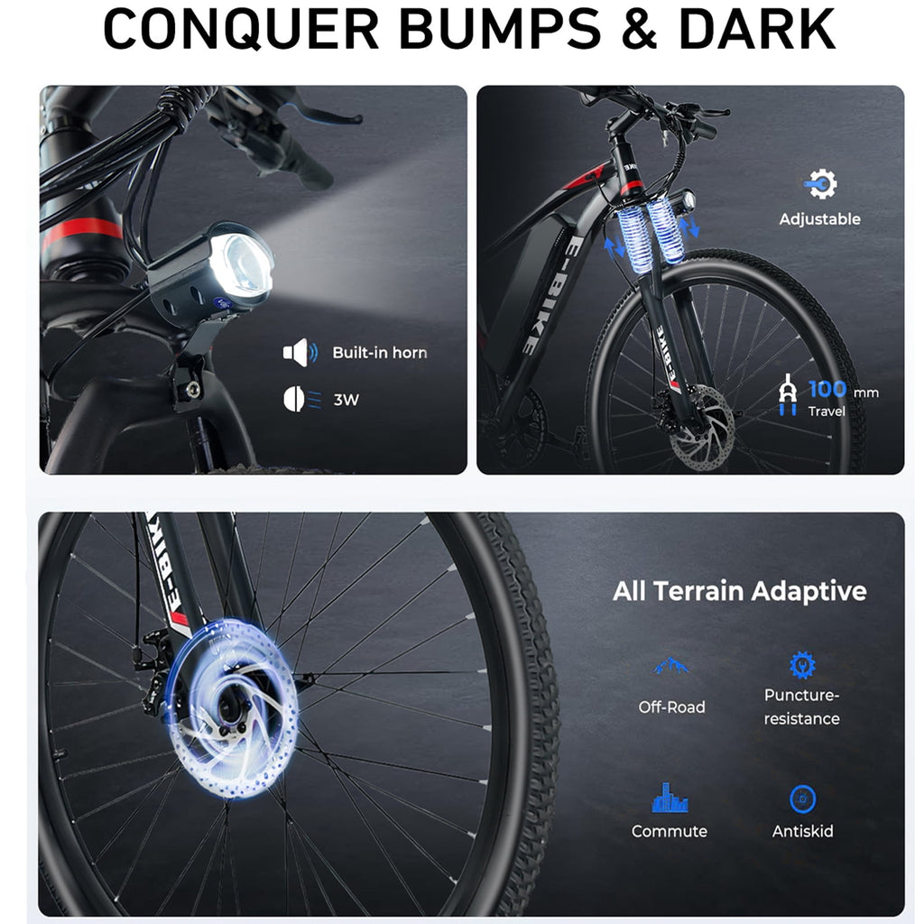 Setohet 26 Electric Bike for Adults, ebike 1200W Peak Power Motor, 45Miles 25MPH 432Wh Battery,7-Speed, UL 2849
