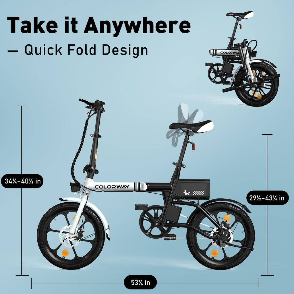 COLORWAY BK35M 16 Foldable Electric Bike for Adults, 350W Lightweight Commuter E-Bike, 37 Miles Range, Quick-Fold Portable Design, Aluminum Frame, UL2849 Certified