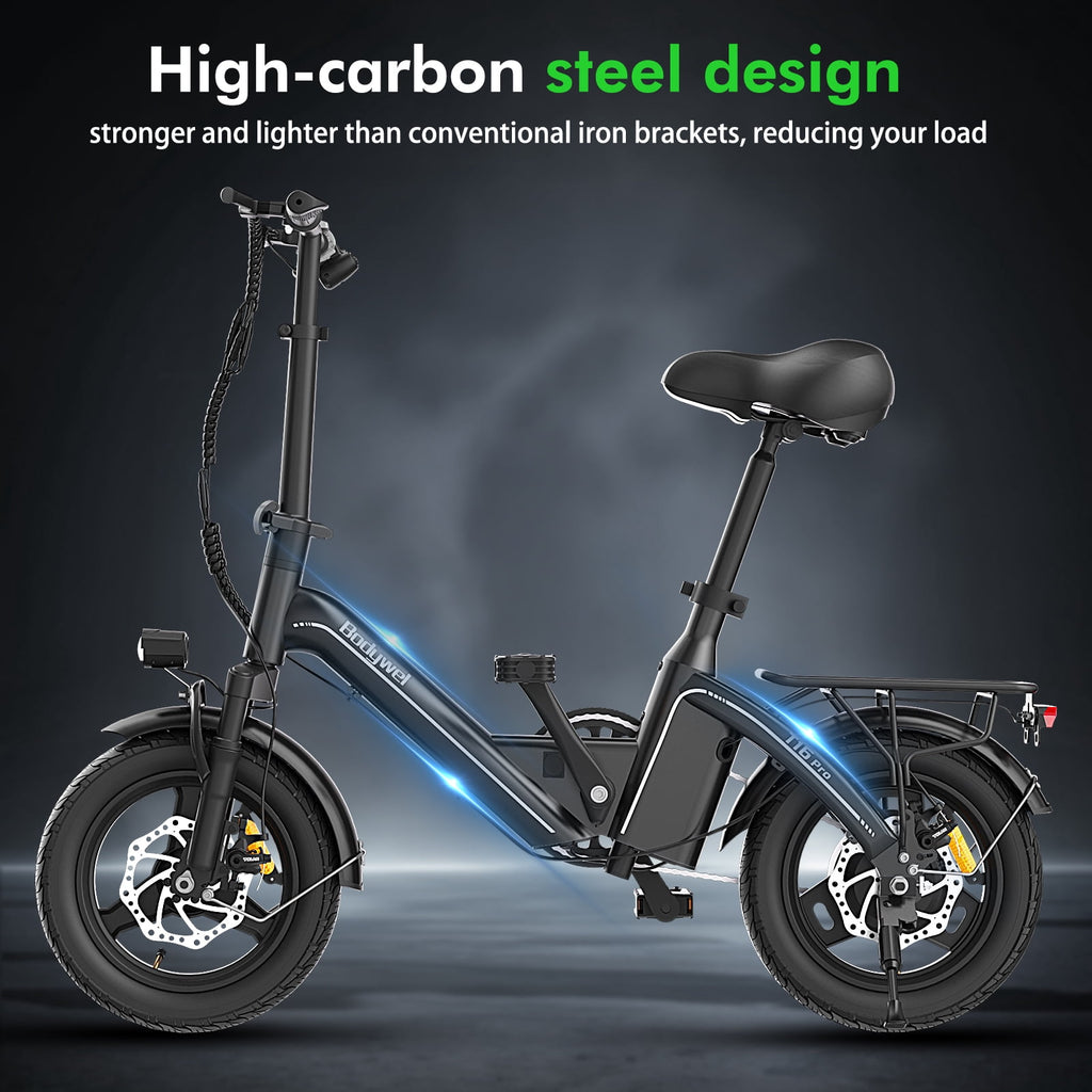 Bodywel Foldable Electric Bike for Adults and Teens, 14 Electric Bicycle with Peak 500W Motor, 36V 10Ah Battery, Commuting Mini Ebike, E Bike, UL2849