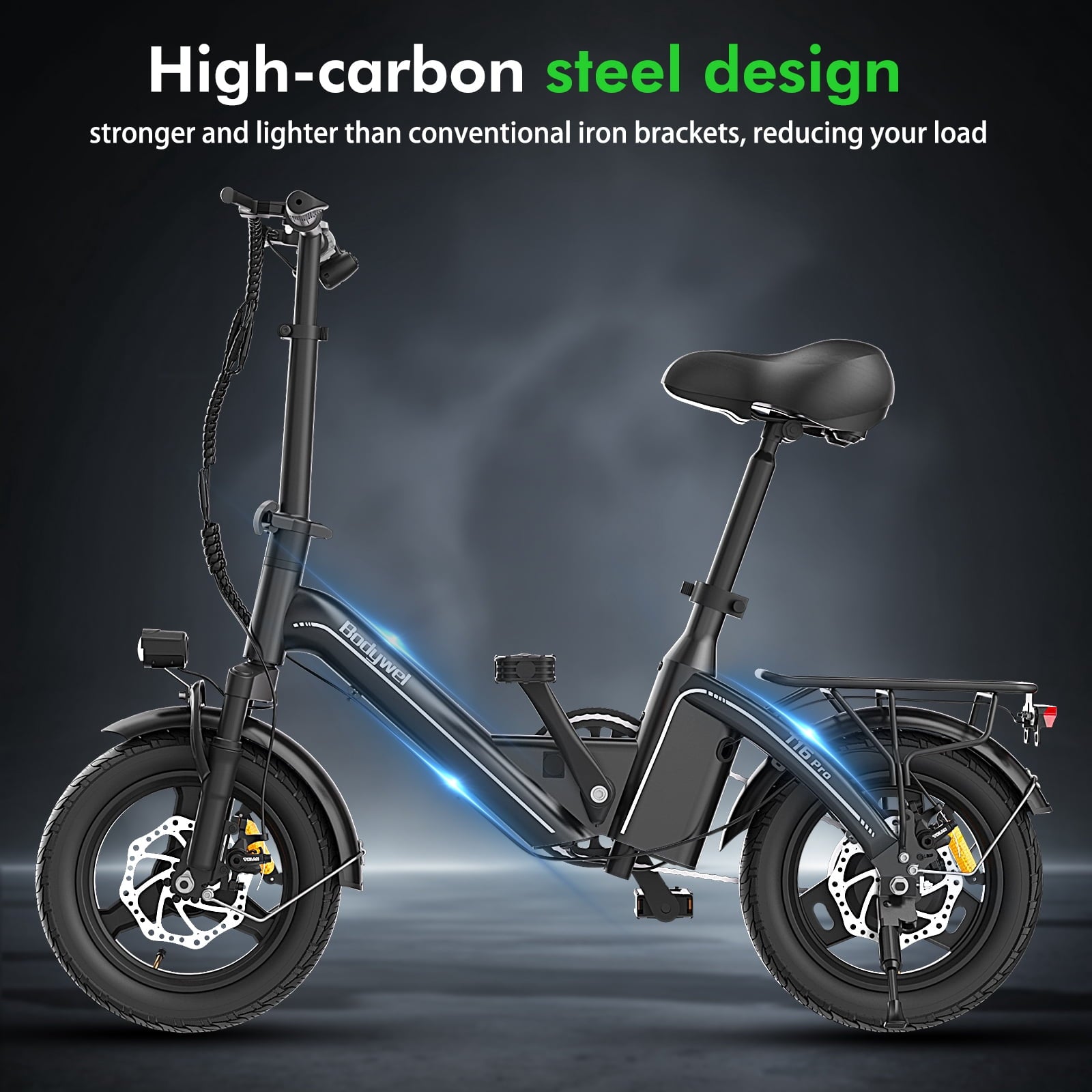 Bodywel Foldable Electric Bike for Adults and Teens, 14 Electric Bicycle with Peak 500W Motor, 36V 10Ah Battery, Commuting Mini Ebike, E Bike, UL2849