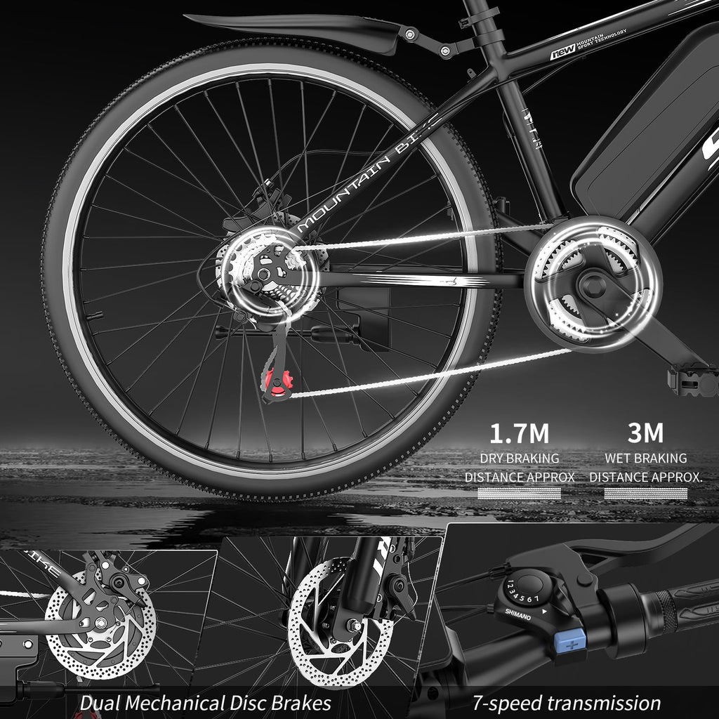 GWEIT Electric Bike, 26 Pneumatic Tires, 1500W Peak Motor Electric Mountain Bike, 25MPH 35Miles Range, 48 10.4AH Removable Battery E Bikes for Adults, UL 2849 Certification