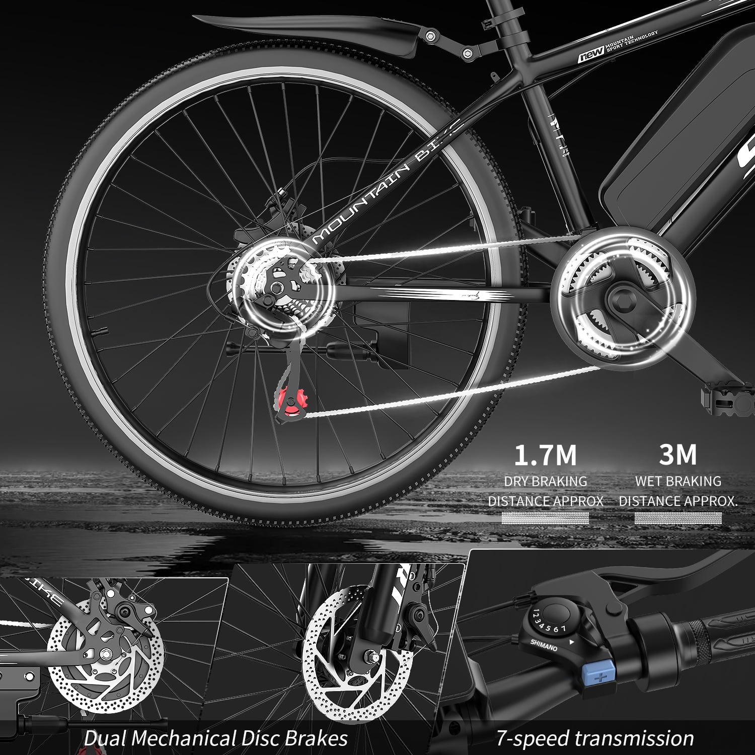 GWEIT Electric Bike, 26 Pneumatic Tires, 1500W Peak Motor Electric Mountain Bike, 25MPH 35Miles Range, 48 10.4AH Removable Battery E Bikes for Adults, UL 2849 Certification