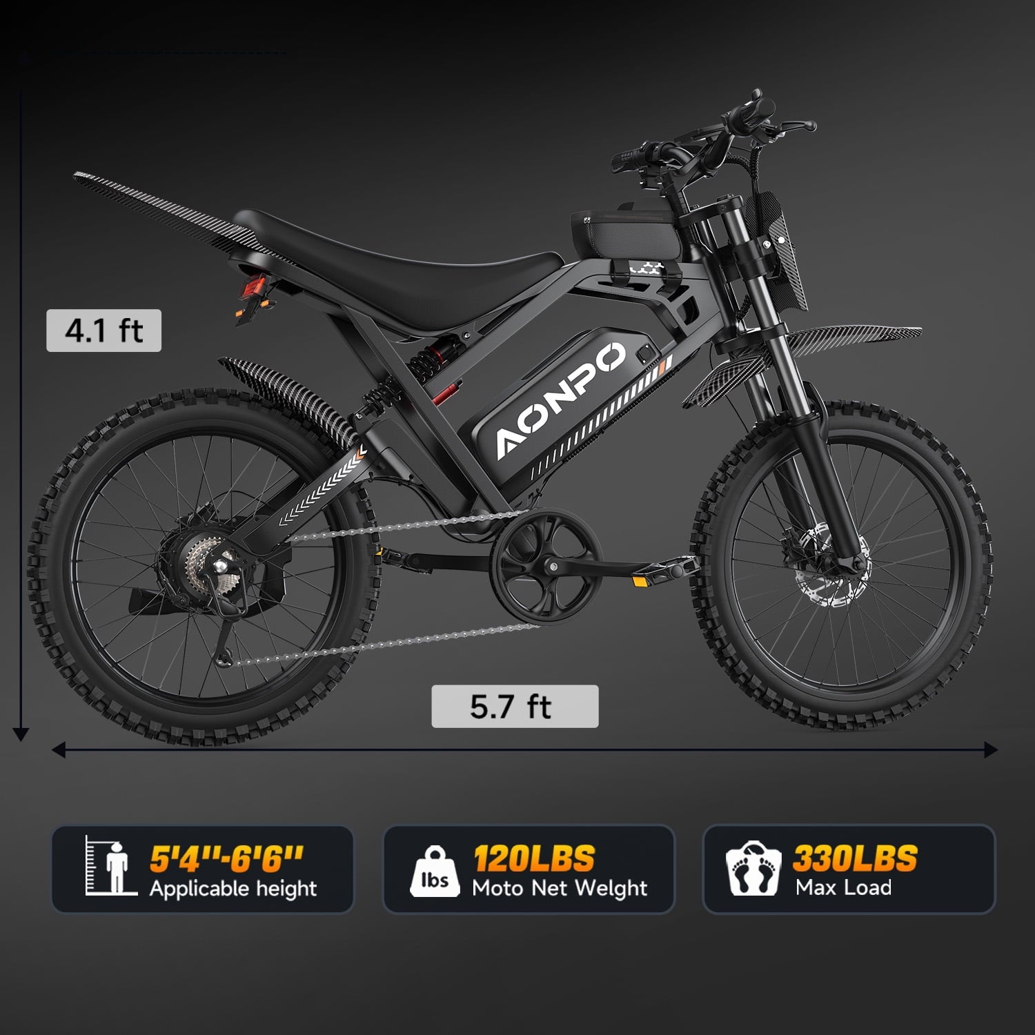 AONPO A20 Electric Bike for Adults, 20*4.0 Fat Tire E-Mountain Bicycle,Peak 1500W Motor 48V 18.2Ah 7-Speed E-Bike UL2849, LCD Display with NFC Unlock
