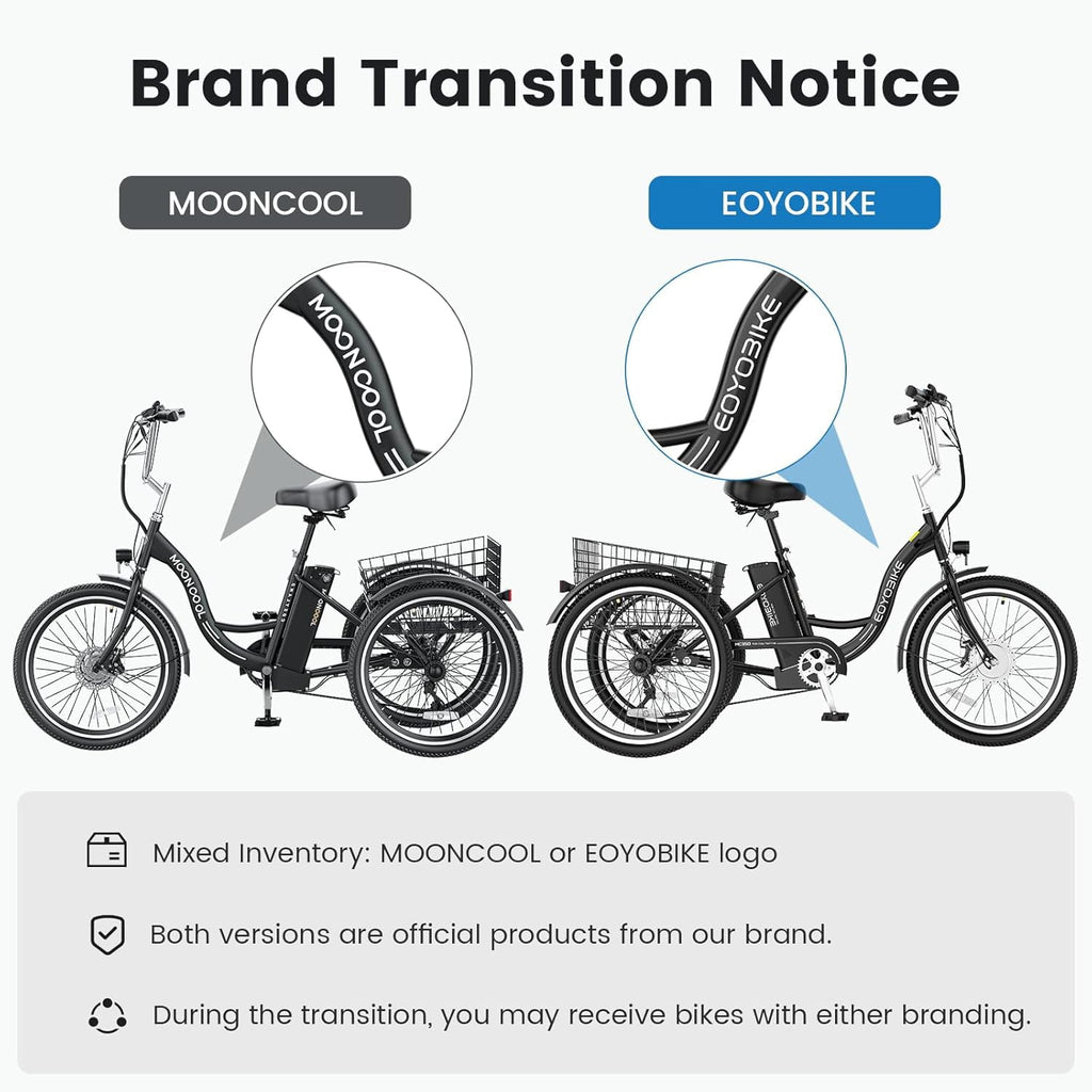 MOONCOOL Electric Trike for Adults w/ Rearview Mirror kit, 700W Peak Motor 10.4Ah battery，24/26 7 Speeds 3 Wheels Low Step Through Unisex Electric Trikes，35-60Miles