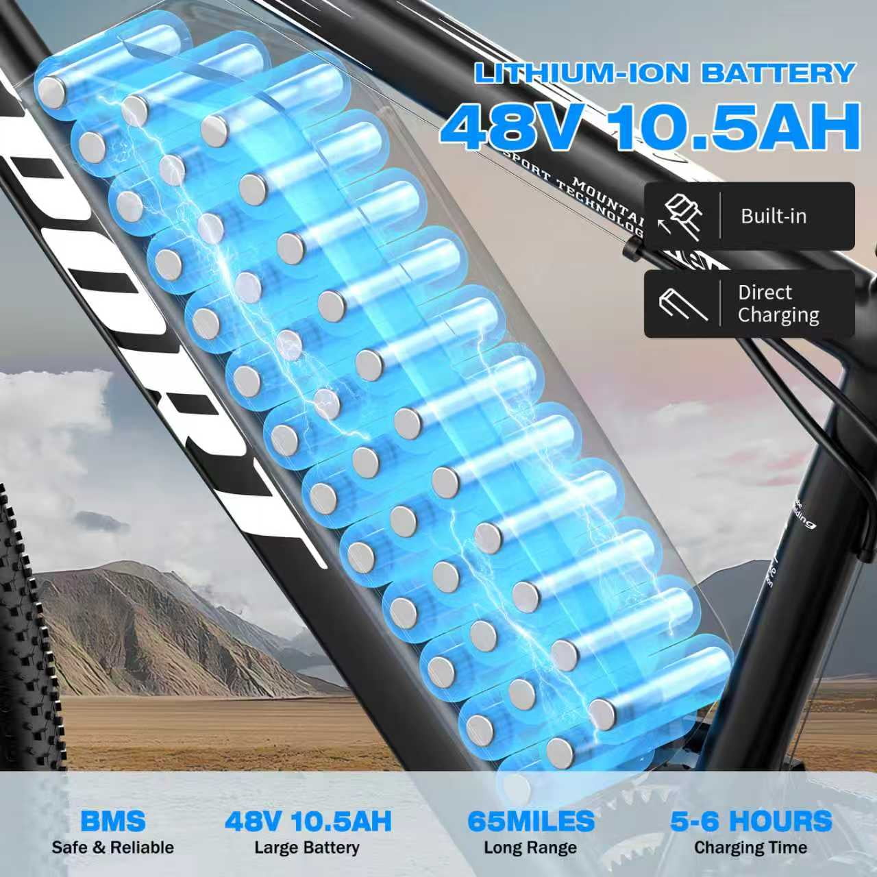 1200W Adult Electric Mountain Bike, 48V 10A Removable Battery-65 Miles, 26 Professional Shock Absorbing Tires,30MPH Off-Road Motorcycle,7 Speed Ebike,UL2849