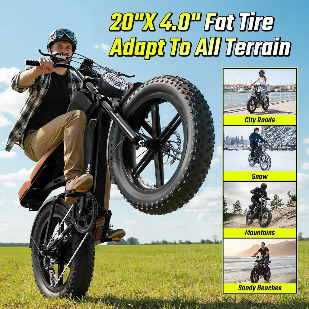 TST Electric Bike for Adults, 48V/15AH Battery, 20x4 Fat Tire, 750W Motor Off-Road E Biker, UL2849