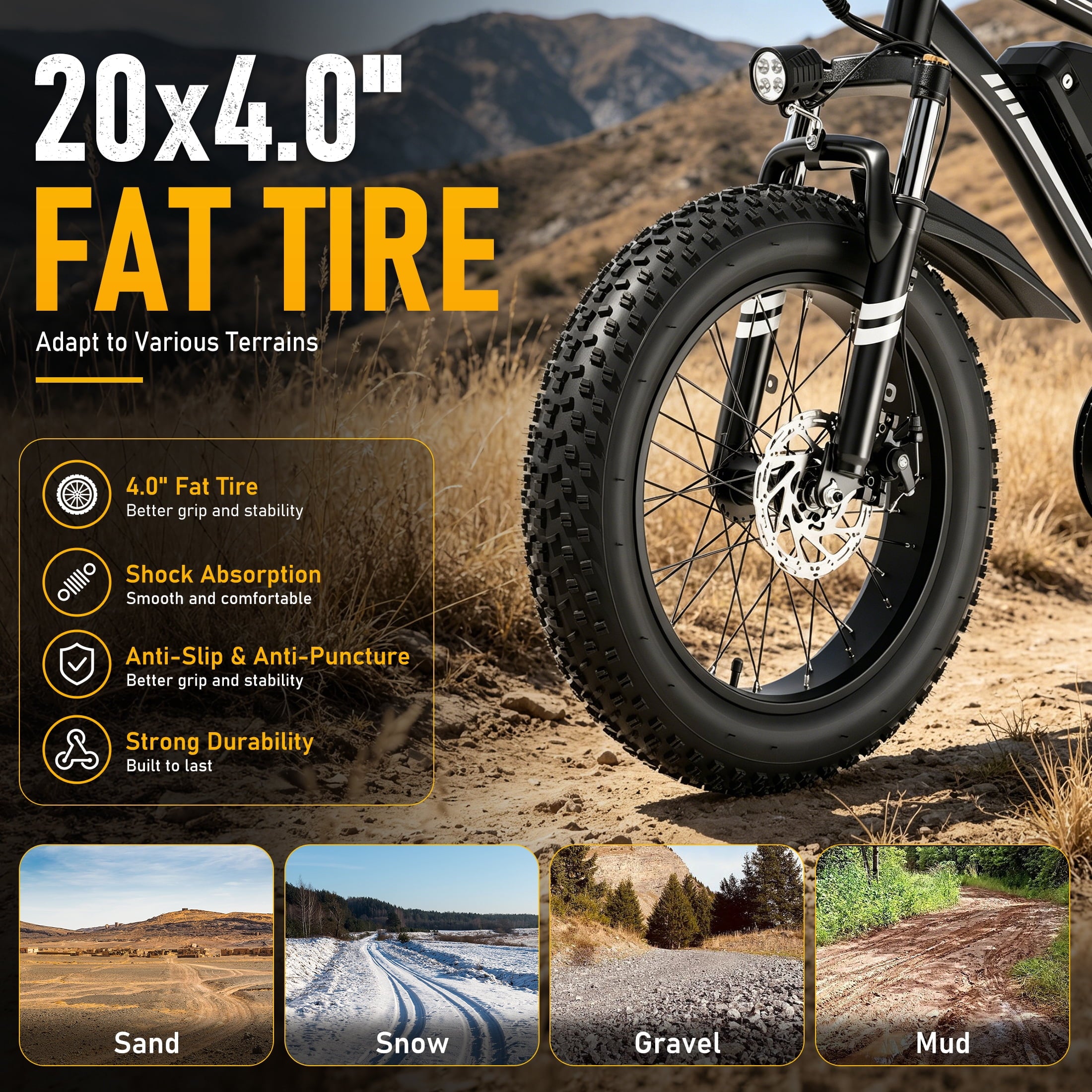 SUNTIBYE K10 Electric Bike 1000W, 48V 15Ah, 20 Fat Tire Ebike, 28MPH, E-Mountain Bike UL2849,Black