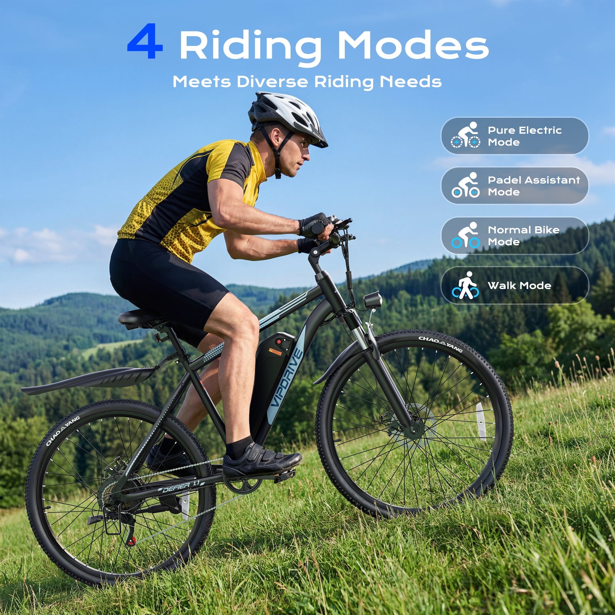 VIPDRIVE Electric Bike for Adults, 26'' 750W Peak Ebike, 48V 7.8AH Removable Battery，Up to 40 Miles 20MPH Electric Mountain Bike，Front Fork Suspension，UL2849