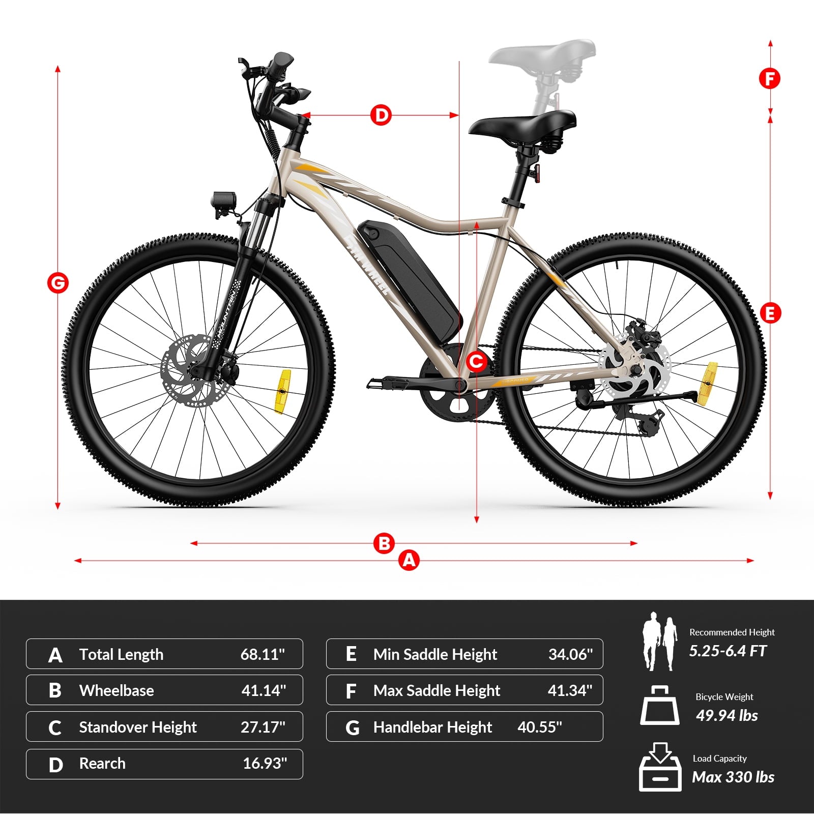 5TH WHEEL WLB17 26 Electric Bike for Adult, 500W Peak Electric Bike with 36V 10.4Ah Removable Battery, Electric Bicycle with 7 Speed, UL2849