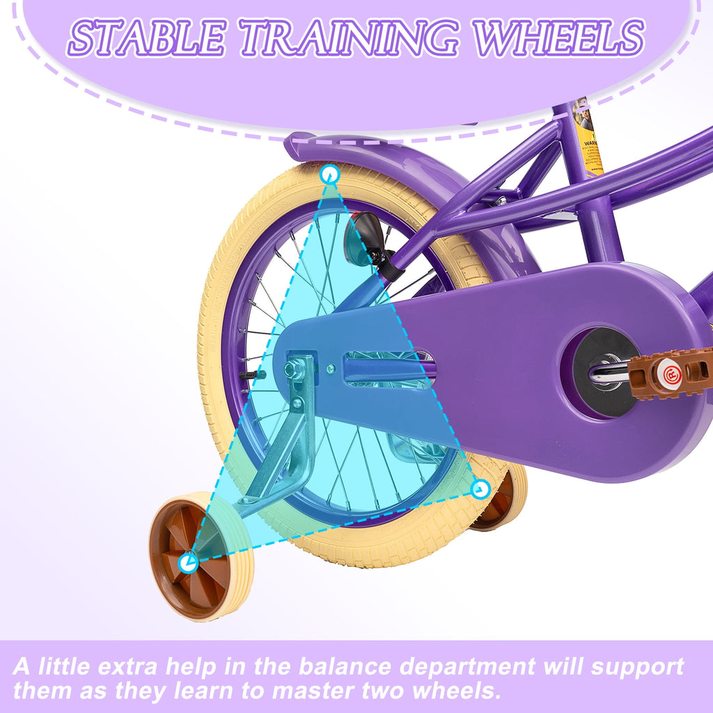 KORIMEFA Girl Bike for Toddlers and Kids Ages 3-6 Years Old, 12 inch Kids Bike with Training Wheels & Basket, 12 in Girl Bicycle with Handbrake & Kickstand