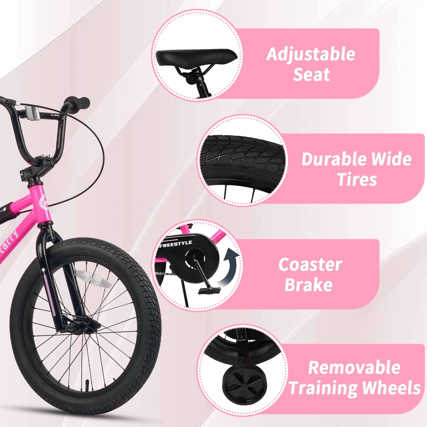 Glerc 16 Inch Little Kids Bike for Over 4 Years Old Boys Girls Youth BMX Style Bicycle with Training Wheels Coaster & Rear V Brake, Black