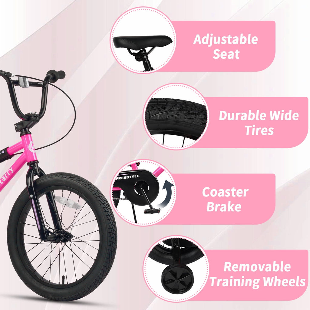 Glerc 14 Inch Little Kids Bike BMX Style Bicycle with Training Wheels Coaster Brake for 3 4 5 Years Old Boys Girls, Blue