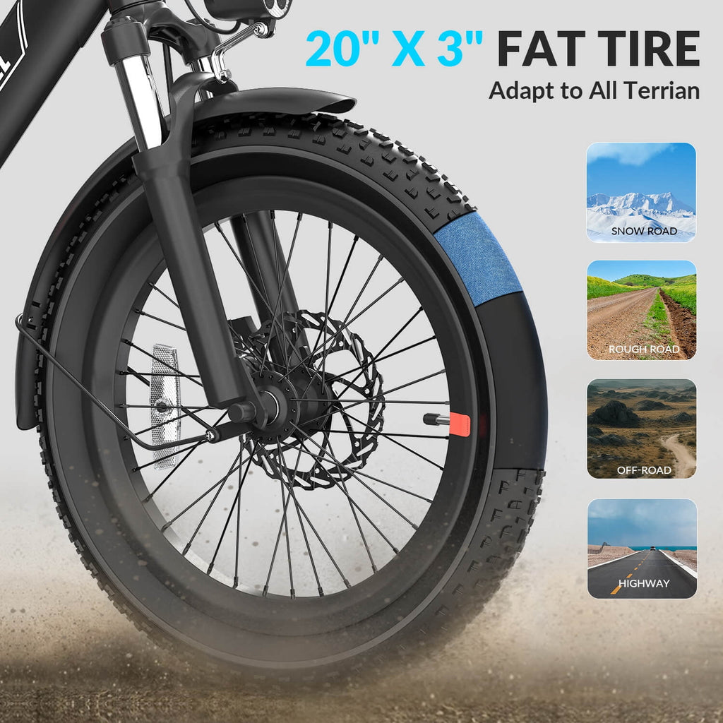 5TH WHEEL W11B 20 Fat Tire Electric Bike, 500W Foldable Adult E-bike with 48V 15.6Ah Removable Battery, Electric Bicycle with 7 Speed, UL2849