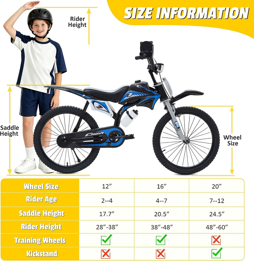 NEORIVER 12 Inch Motocross Style Kids Bike – Training Wheels, Sound Horn, Number Plate & Dashboard Included – Easy Assembly – Ages 3-12 Boys Girls