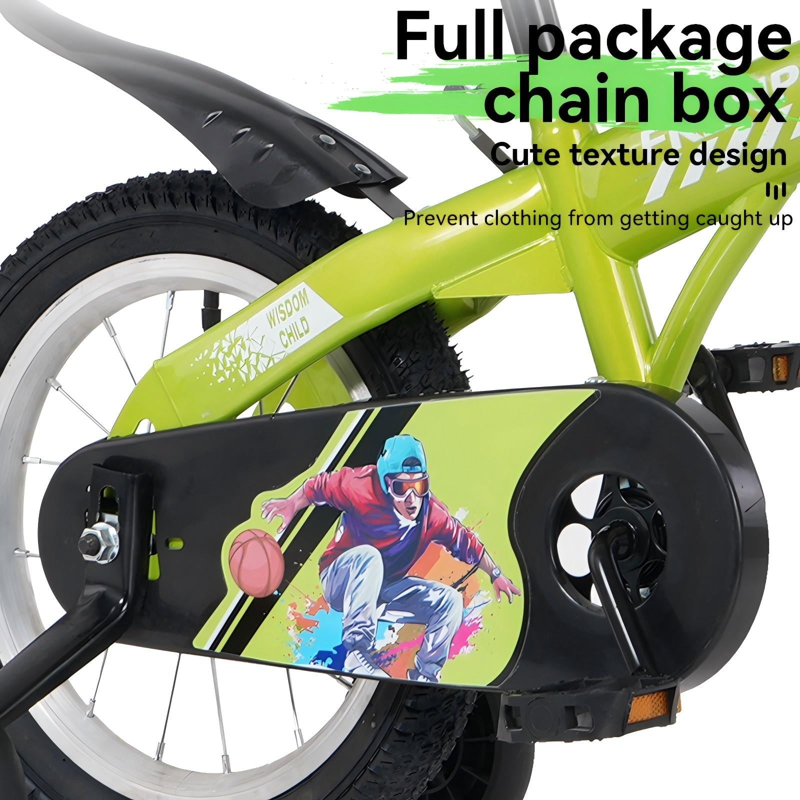 16 Kids Bicycle with Training Wheels Single Speed Sporty Kids Bike for Boys Girls Aged 4-7 Years, Green