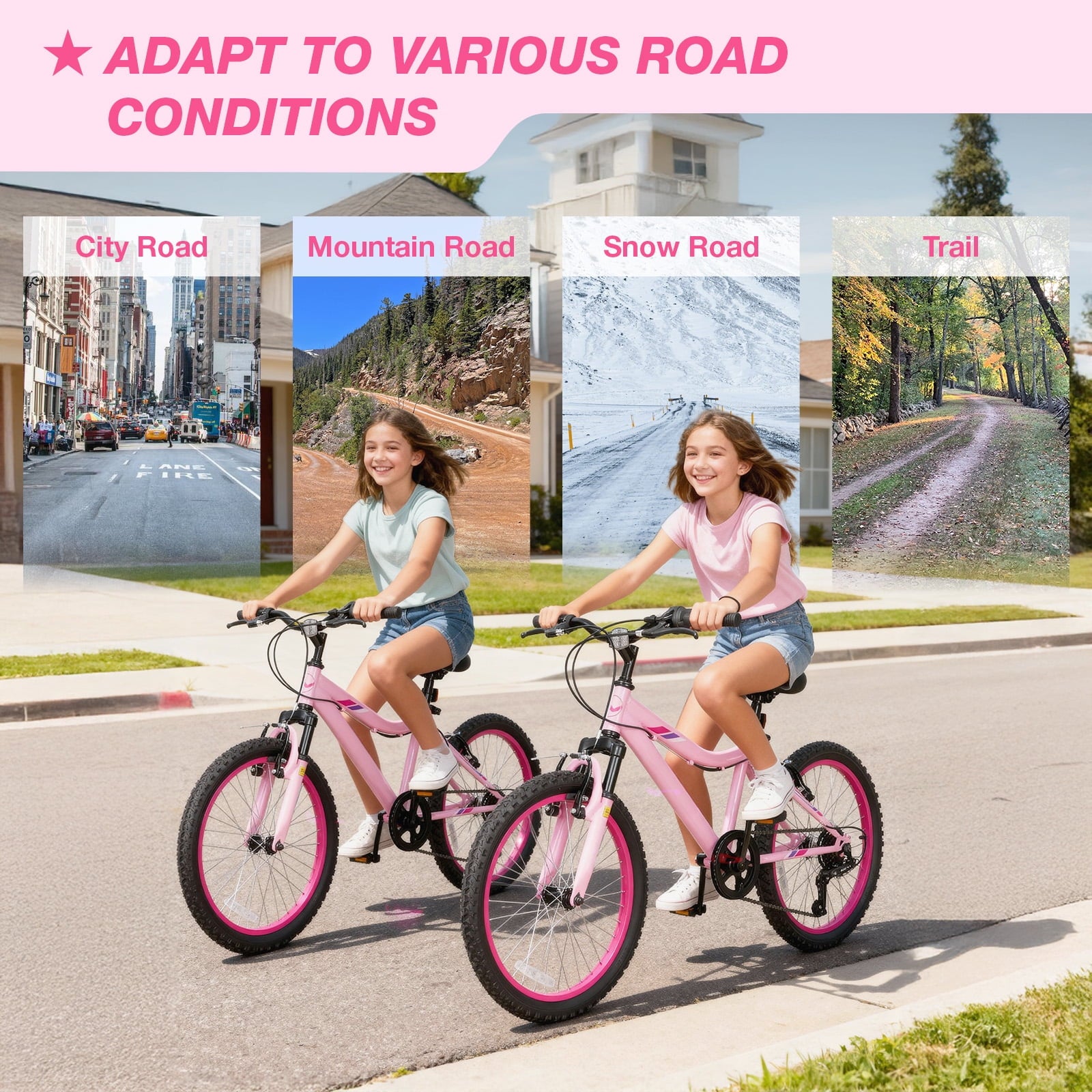 Hykolity 20 inch Kids Mountain Bike, 6 Speed Kid Bicycle Age 6-11 Year Old with Front Suspension Fork, Adjustable Seat Height, Pink