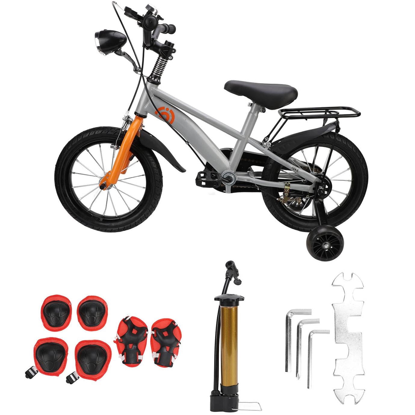 16 Kids Bike with Training Wheels, Height Adjustable Kid's Bicycle with Basket/Water Bottle/Inflator/Bell, Gifts for Girls Boys Toddlers Kids 3-8 YO