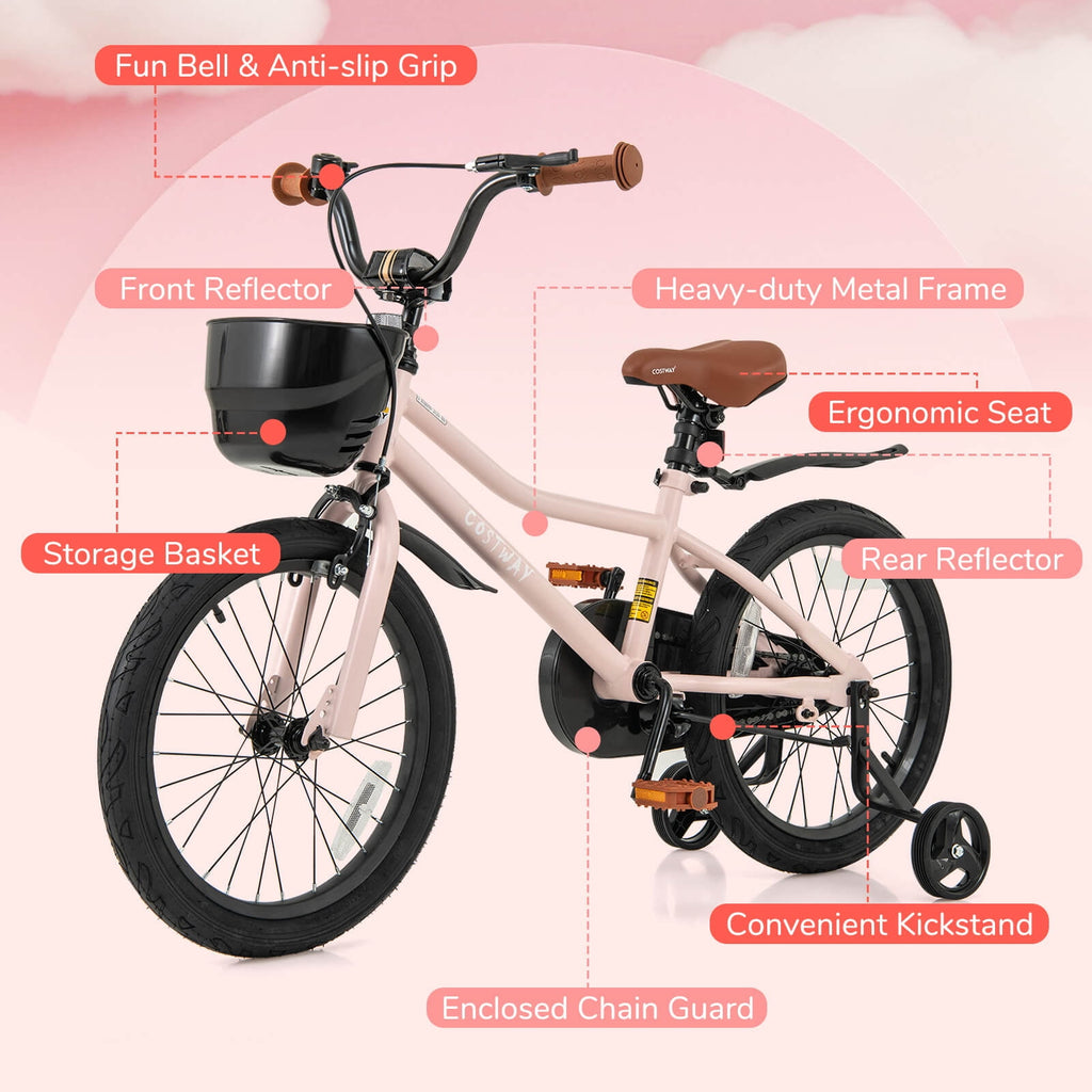 Costway 12 Kid’s Bike with Training Wheels Adjustable Handlebar & Seat Handbrake Green