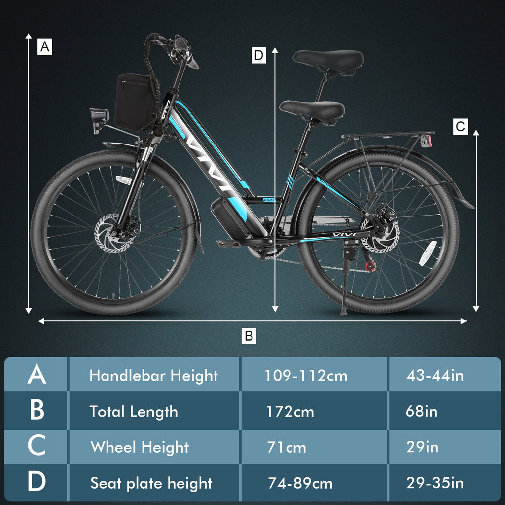 Vivi Electric Bike 26 City Commuter Electric Bike 48V 500W Step-Through Electric Bike 19.8MPH Electric Cruiser Bike Beach Bike with Cruise Control, UL2849 Certified