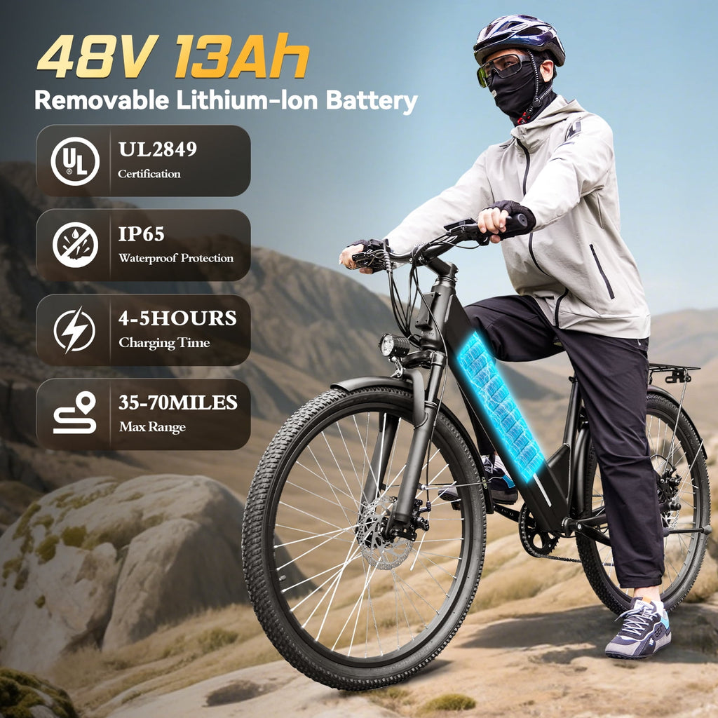 ZNH 26Low Step Commuter Electric Bike for Adults|750W Powerful Motor Adult Electric Bicycles Max 20mph|48V 13Ah Removable Battery Women City Ebike|UL2849|Black