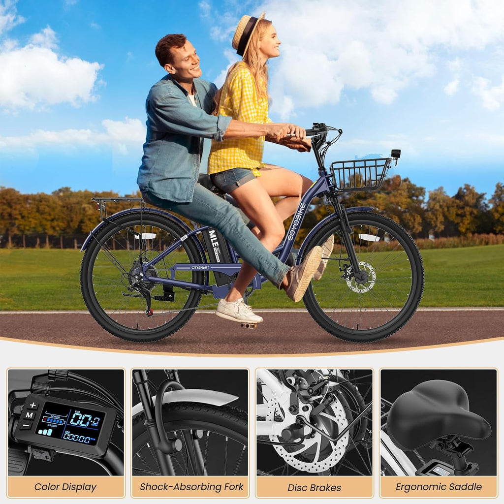 MOONCOOL Electric Bicycle for Adults 350W , 7-Speed Ebike with 36V 10.4Ah Removable Battery， 40 Miles Range , 20 mph Electric Commuter Bike for Women Men
