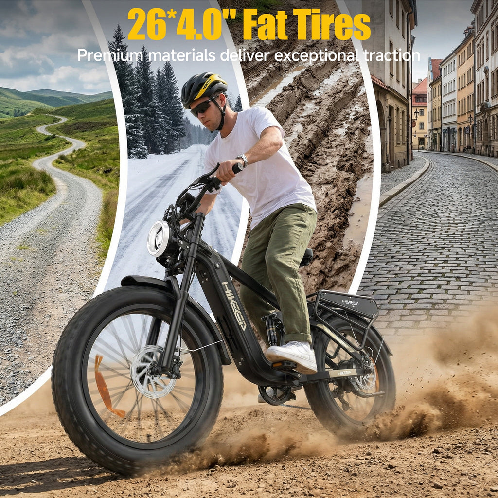 HiKeep Electric Bike for Adults, 2000W 4000W Peak Motor, 48V 25Ah Removable Lithium Battery, 26x4 Fat Tire E-Bike, 7-Speed Shimano, Full Suspension, Rear Rack, UL 2849, Black
