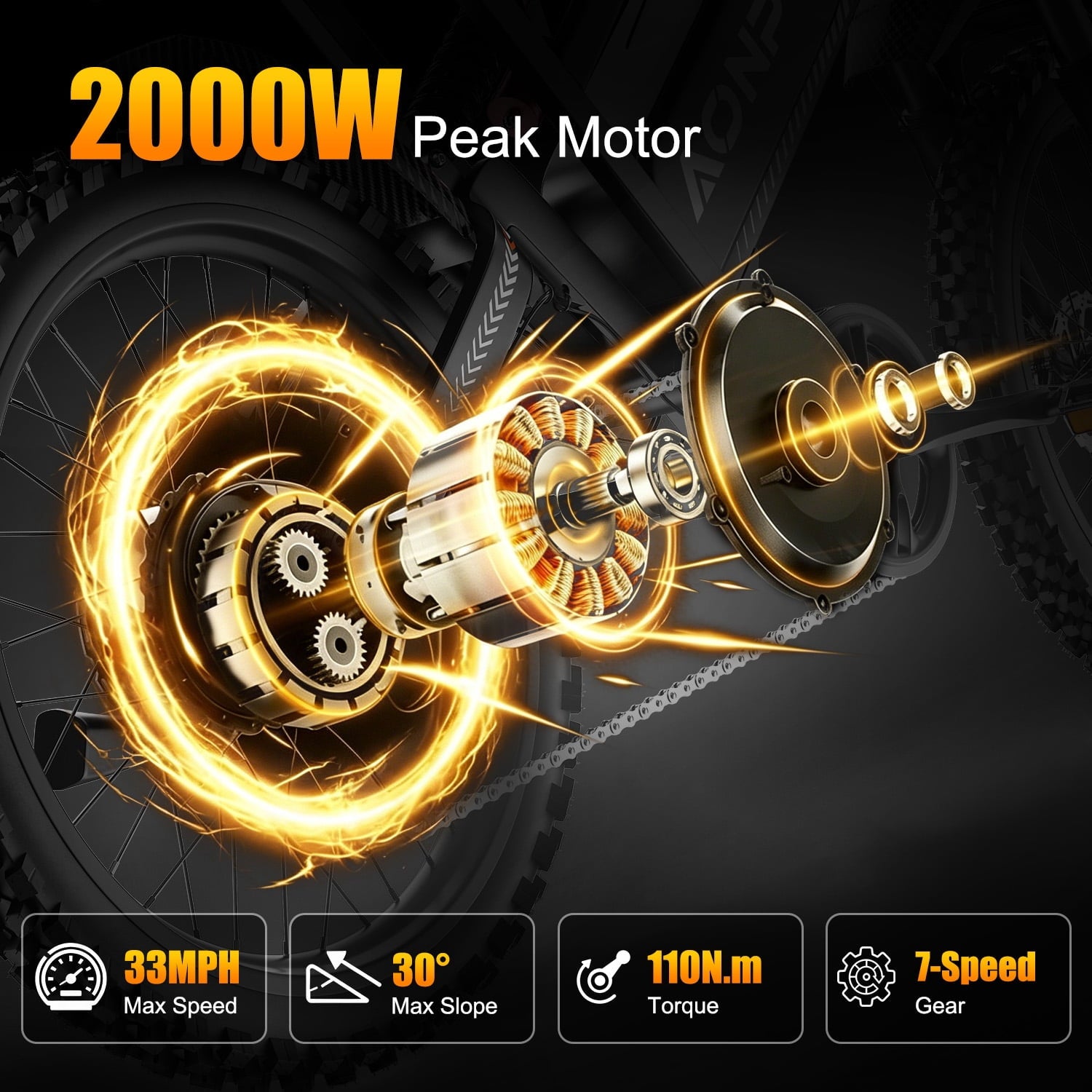 AONPO A20 Electric Bike for Adults, 20*4.0 Fat Tire E-Mountain Bicycle,Peak 1500W Motor 48V 18.2Ah 7-Speed E-Bike UL2849, LCD Display with NFC Unlock
