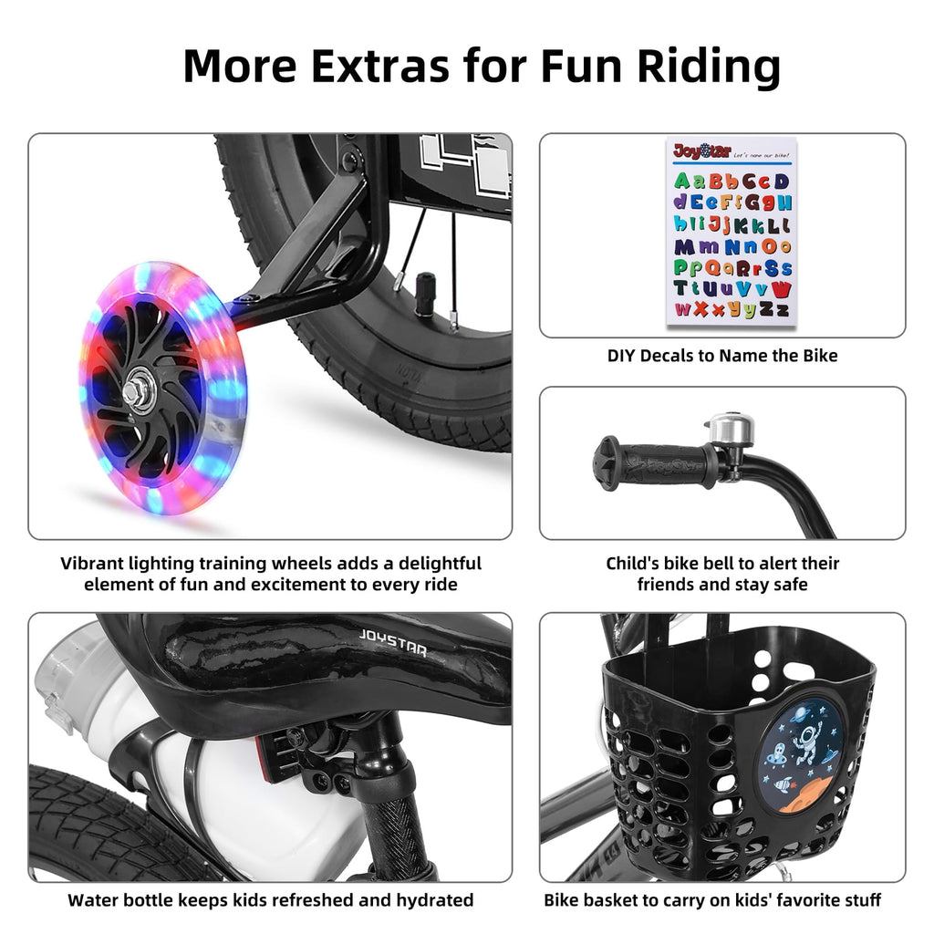 JOYSTAR Pluto Kids Bike with Training Wheels for 14 inch Bike, Gray