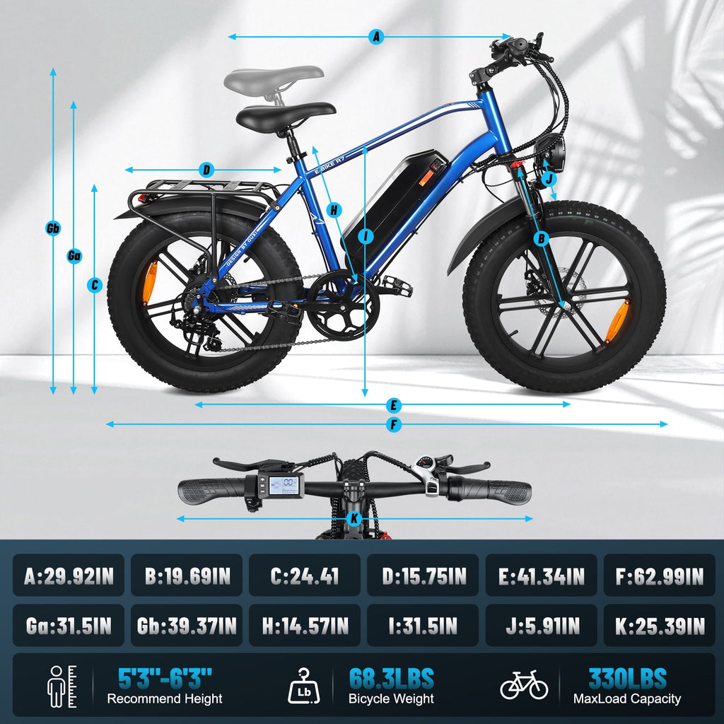 Hipatoo Peak 1000W Electric Bike for Adults, 20X4.0 Fat Tire E bike, 48V/13Ah Battery 25MPH Mountain Bike, 38 Miles Range Electric Bicycle for Cycling, 7-Speed E-bike, Ebike for Adults UL2849
