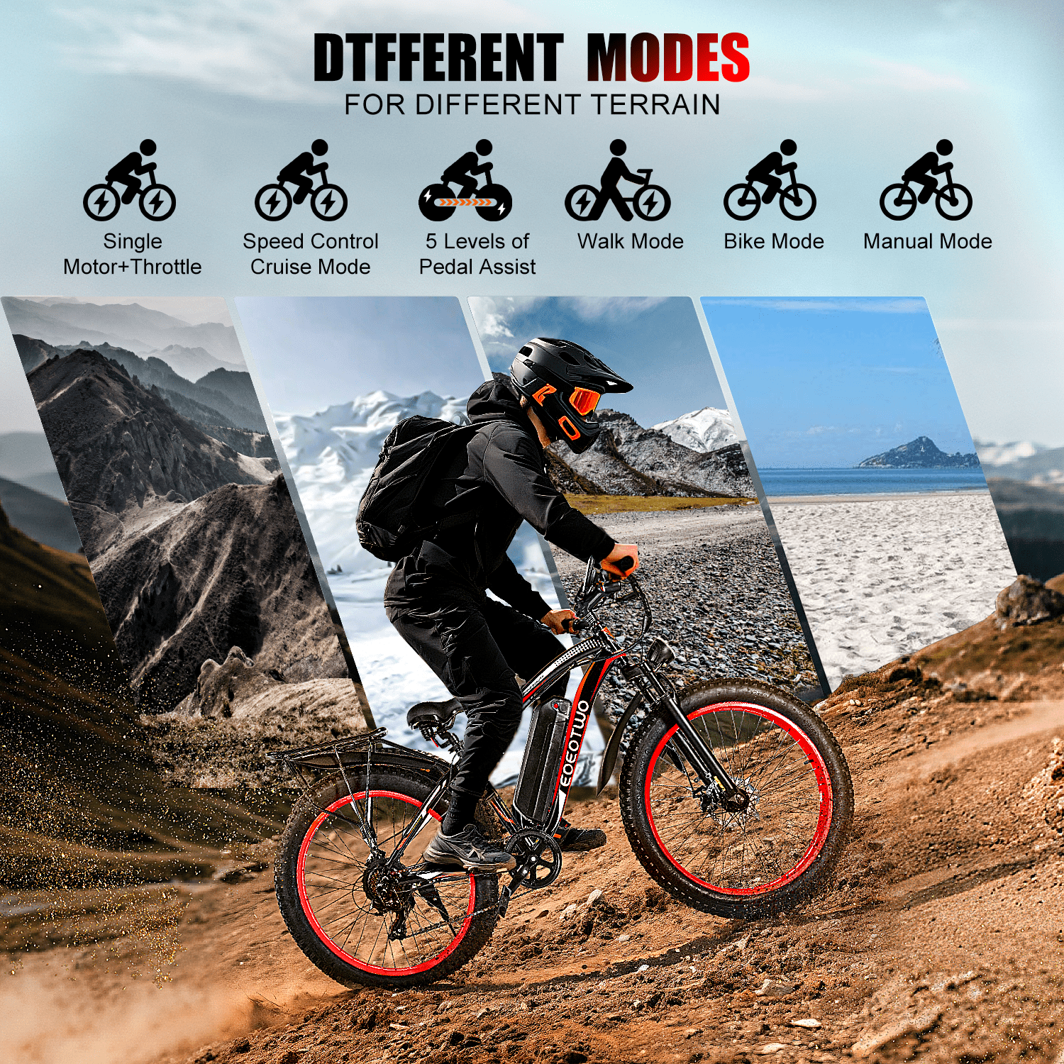 EOEOTWO 1500W Electric Mountain Bike for Adults,48V 15Ah Removable Battery 60Miles Longe Range, 34MPH Fast Cruiser Ebike, 26'' Fat Tire All-Terrain E-Bicycle with LED Display UL2849